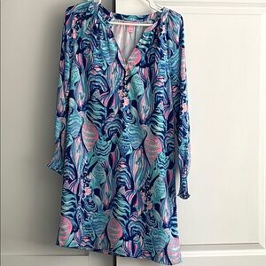 Lilly Pulitzer Blue Long Sleeve Sundress with V-Neck. Only wore once; looks new